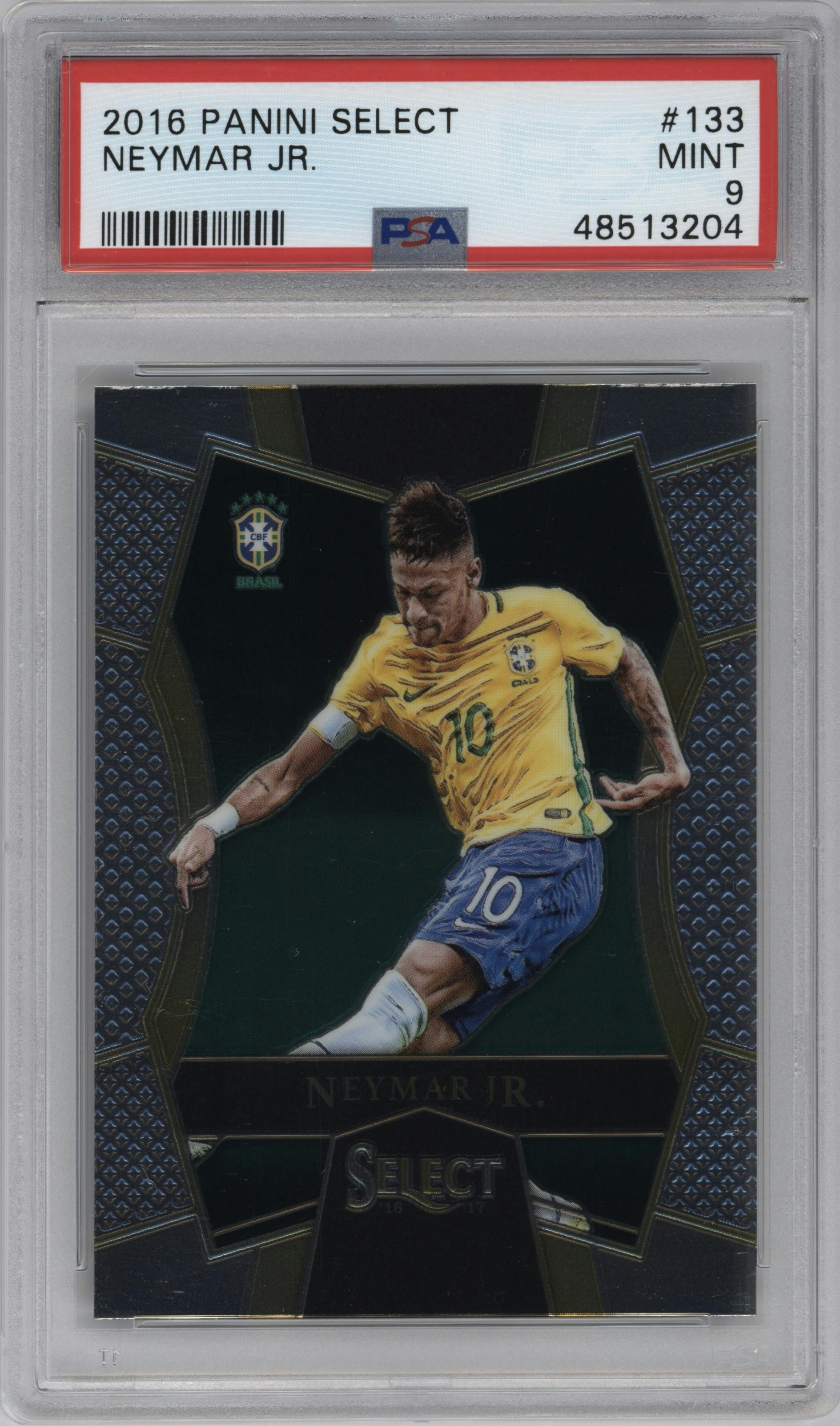Neymar Jr. from the 2016-17 Panini Select set graded by PSA and given an overall grade of 9.