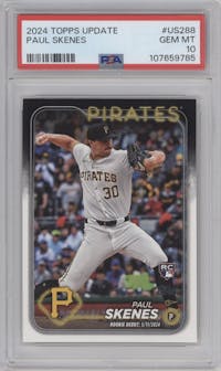 Paul Skenes from the 2024 Topps Update set graded by PSA and given an overall grade of 10.