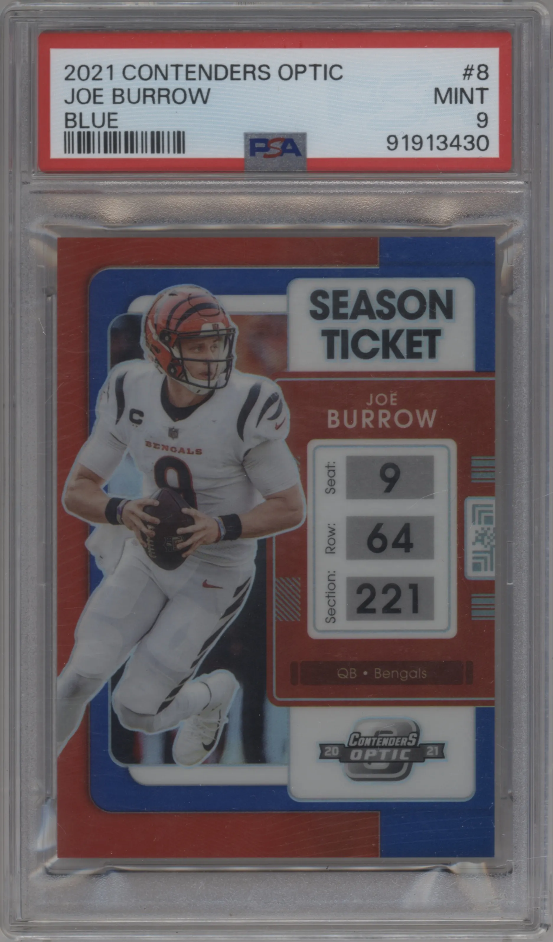 2021 Panini Contenders Optic Joe Burrow Blue #8 PSA 9