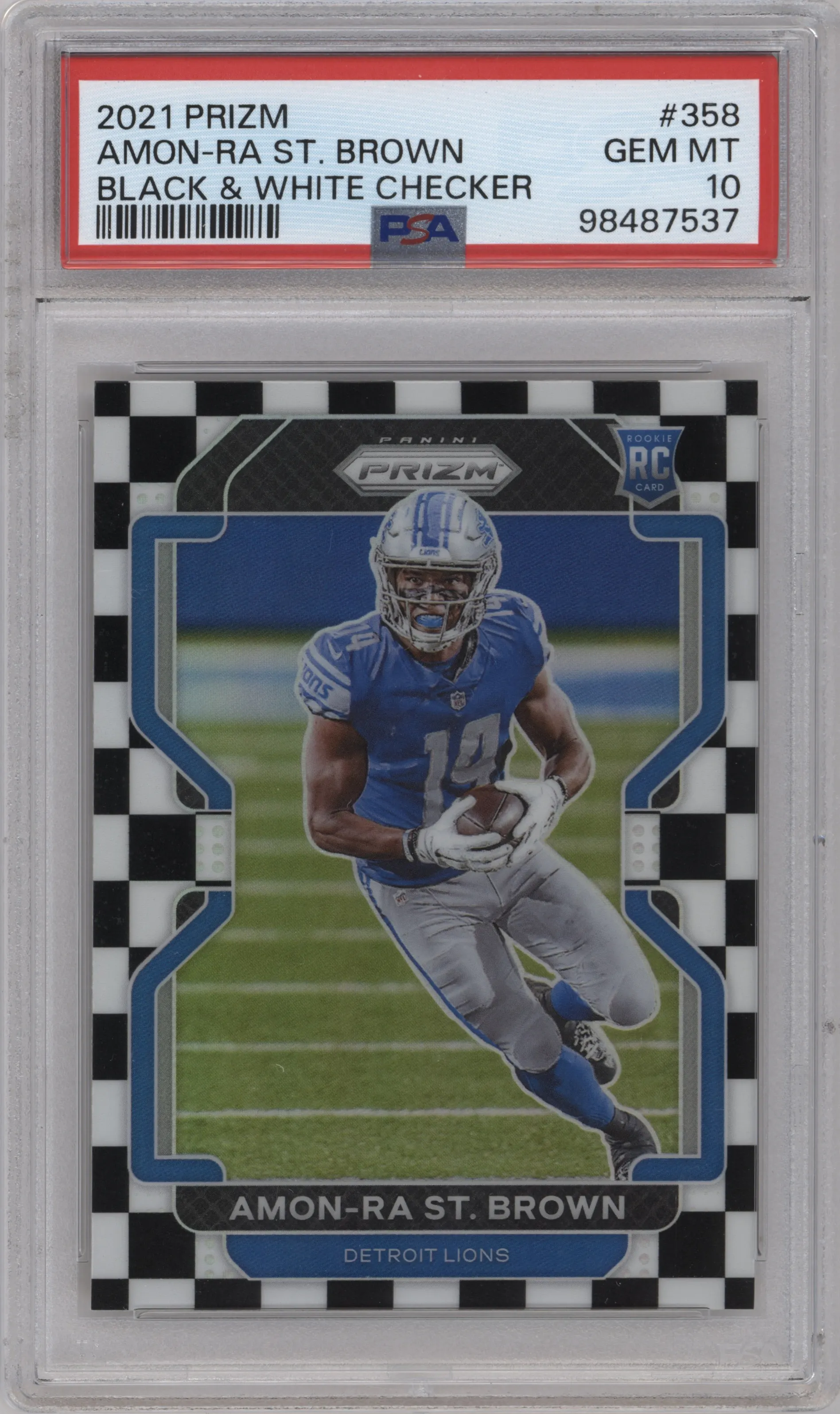 2021 Panini Prizm Amon-Ra St. Brown Black & White Checker PSA 10