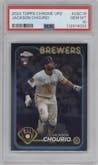 Jackson Chourio from the 2024 Topps Chrome Update set graded by PSA and given an overall grade of 10.
