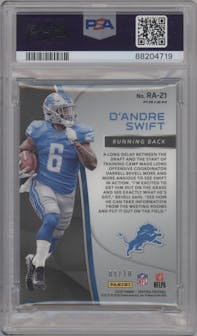 D'Andre Swift from the 2020 Panini Spectra set featuring a Neon Orange parallel graded by PSA and given an overall grade of 8.