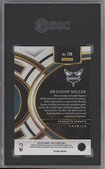 Brandon Miller from the 2023-24 Panini Select  set featuring a Green/White/Purple Prizm  parallel graded by SGC and given an overall grade of 10.