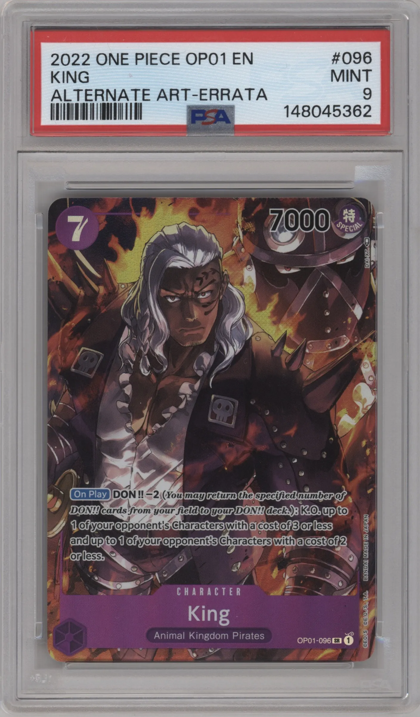 2022 One Piece Romance Dawn King Alternative Art - Errata SR #OP01-096 SR PSA 9