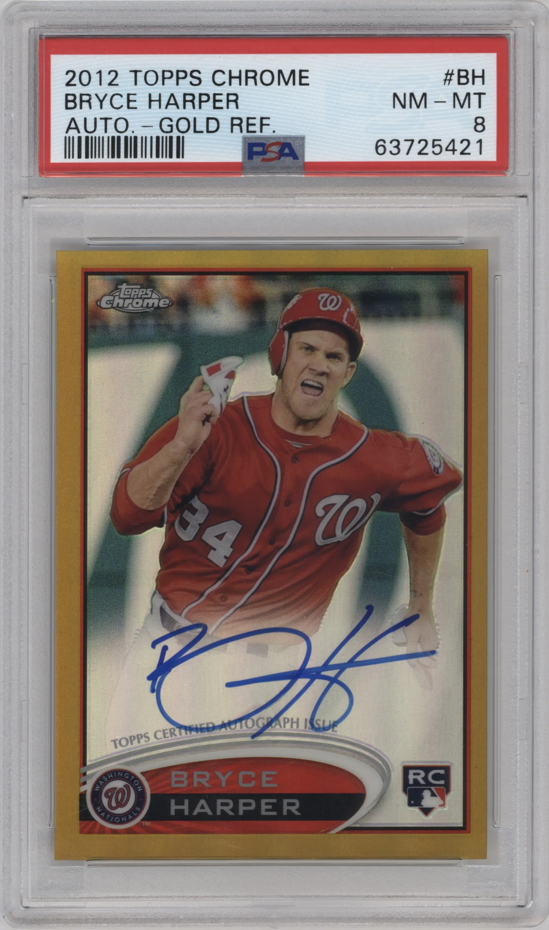 2012 Topps Chrome Rke.Auto Bryce Harper Gold Refractor PSA 8