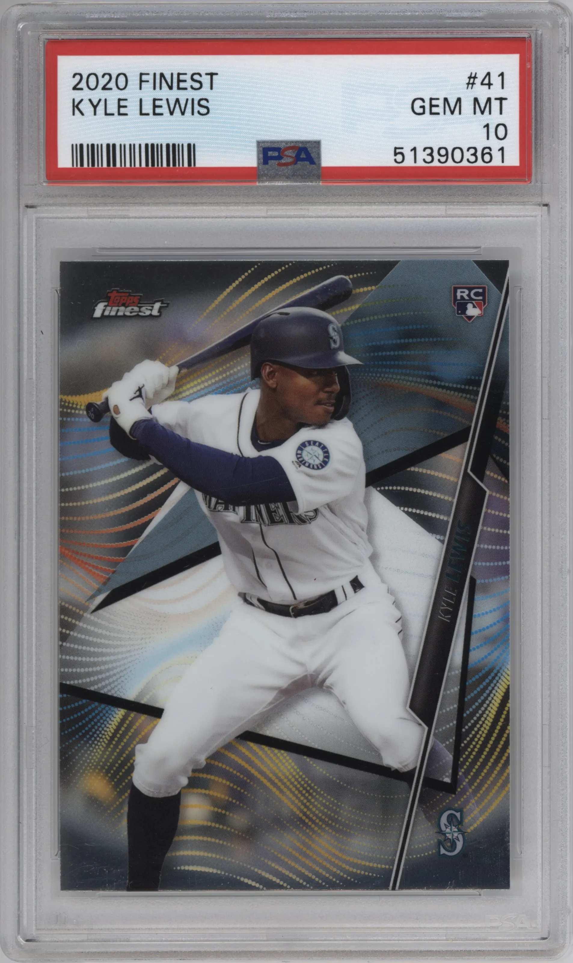 Kyle Lewis from the 2020 Topps Finest set graded by PSA and given an overall grade of 10.