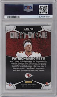 Patrick Mahomes II from the 2024 Panini Mosaic set graded by PSA and given an overall grade of 10.