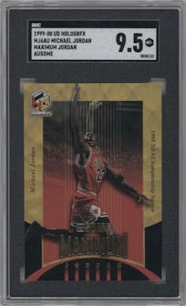 Michael Jordan from the 1999-00 Upper Deck HoloGrFX set featuring a AuSome parallel graded by SGC and given an overall grade of 9.5.