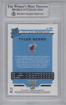 Tyler Herro from the 2019-20 Panini Donruss Optic set graded by Beckett and given an overall grade of 8.5.