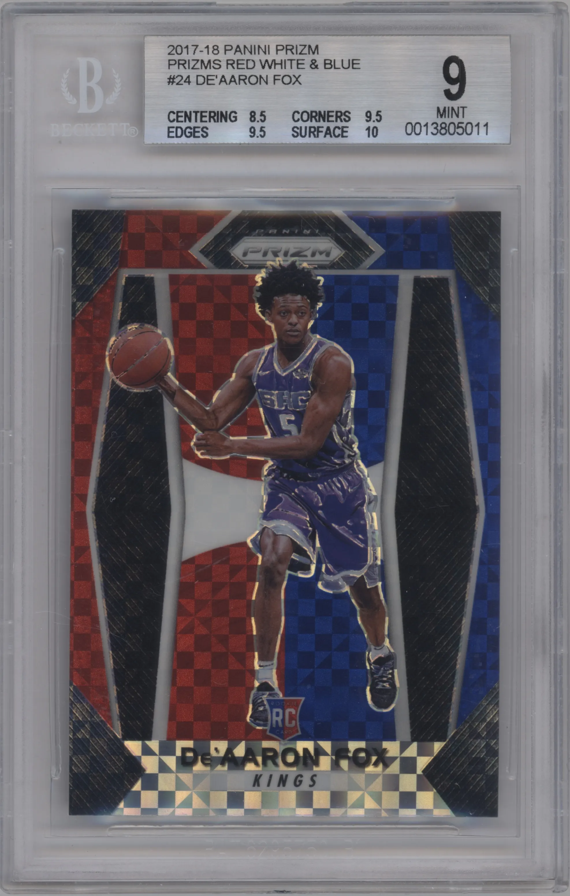 2017 Panini Prizm De'Aaron Fox Red/White/Blue Prizm BGS 9