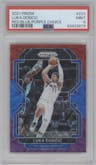 Luka Doncic from the 2021-22 Panini Prizm  set featuring a Choice Red/Blue/Purple parallel graded by PSA and given an overall grade of 9.
