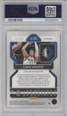 Luka Doncic from the 2021-22 Panini Prizm  set featuring a Choice Red/Blue/Purple parallel graded by PSA and given an overall grade of 9.