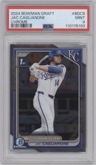 Jac Caglianone from the 2024 Bowman Draft set graded by PSA and given an overall grade of 9.