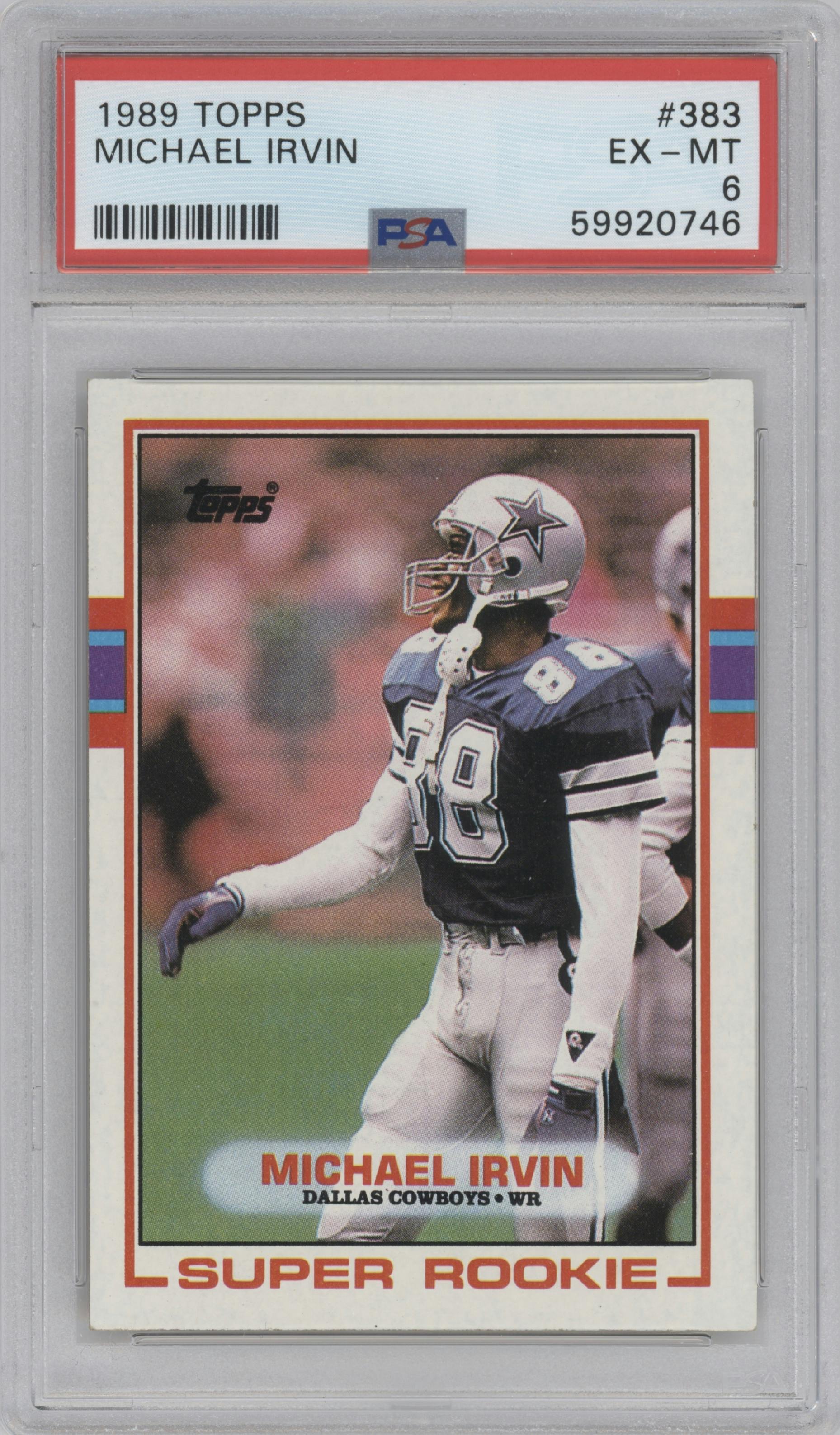 Michael Irvin from the 1989 Topps  set graded by PSA and given an overall grade of 6.