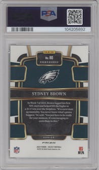 Sydney Brown from the 2023 Panini Select set featuring a Dragon Scale parallel graded by PSA and given an overall grade of 10.