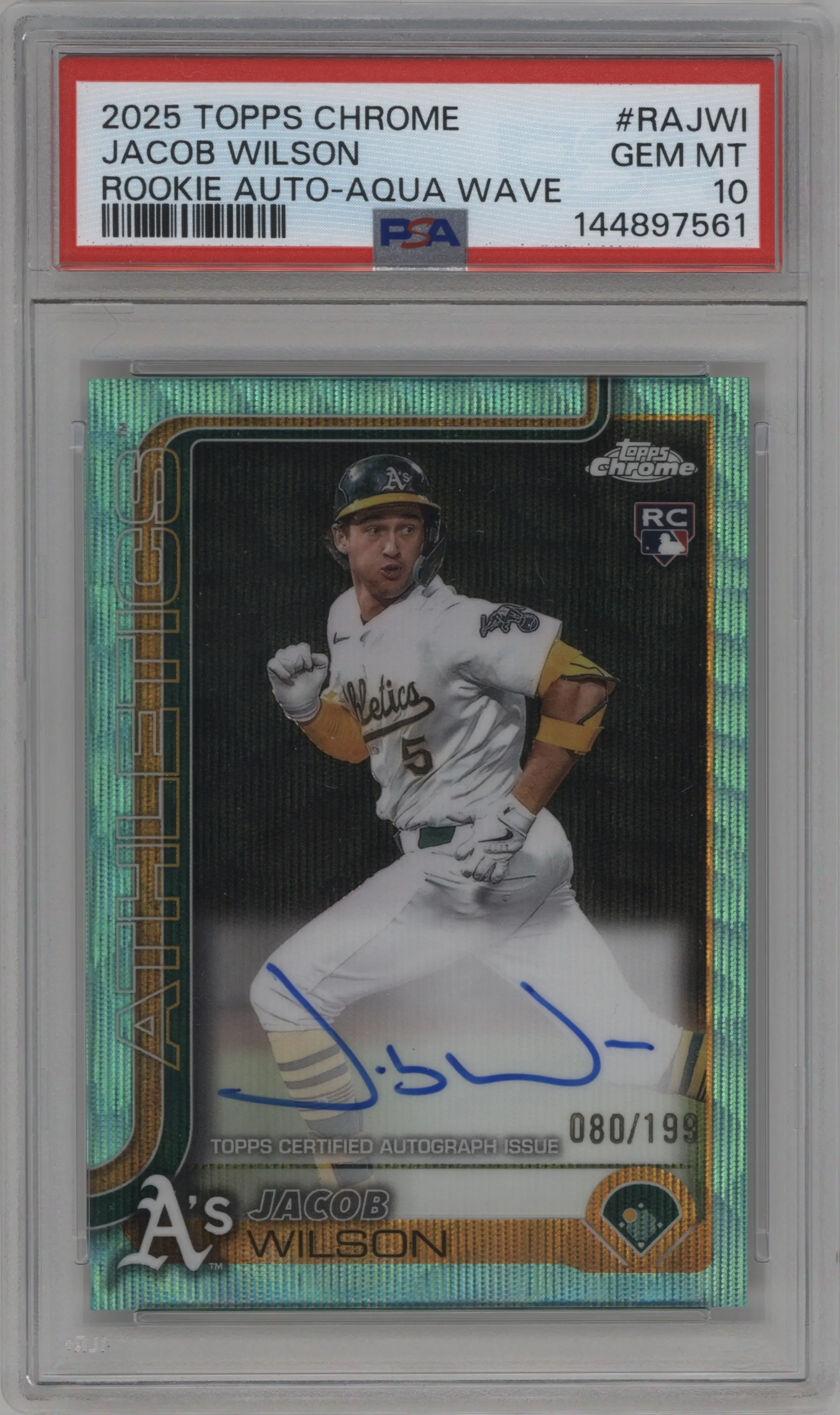 2025 Topps Chrome Rke.Auto Jacob Wilson Aqua Wave Refractors #RA-JWI PSA 10