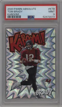 Tom Brady from the 2020 Panini Absolute set graded by PSA and given an overall grade of 9.