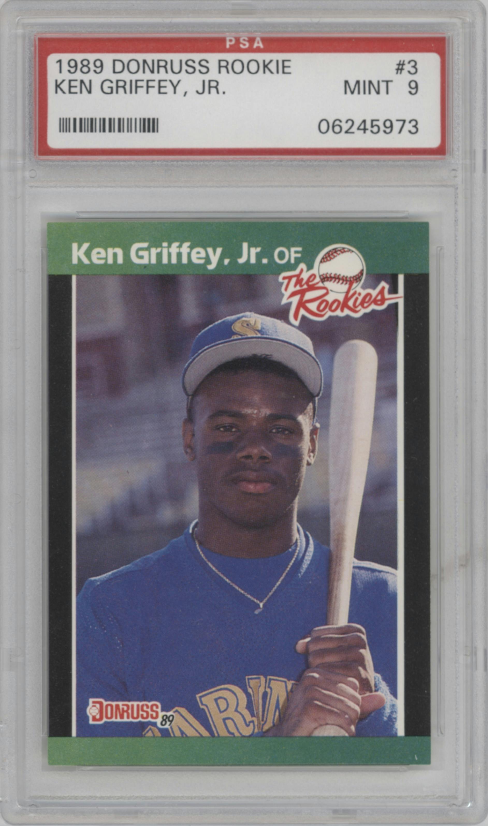 Ken Griffey, Jr.  from the 1989 Donruss The Rookies set graded by PSA and given an overall grade of 9.