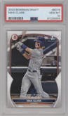 Max Clark from the 2023 Bowman Draft set graded by PSA and given an overall grade of 10.