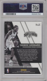 Kawhi Leonard from the 2017-18 Panini Prizm  set featuring a Mojo Prizm parallel graded by PSA and given an overall grade of 10.