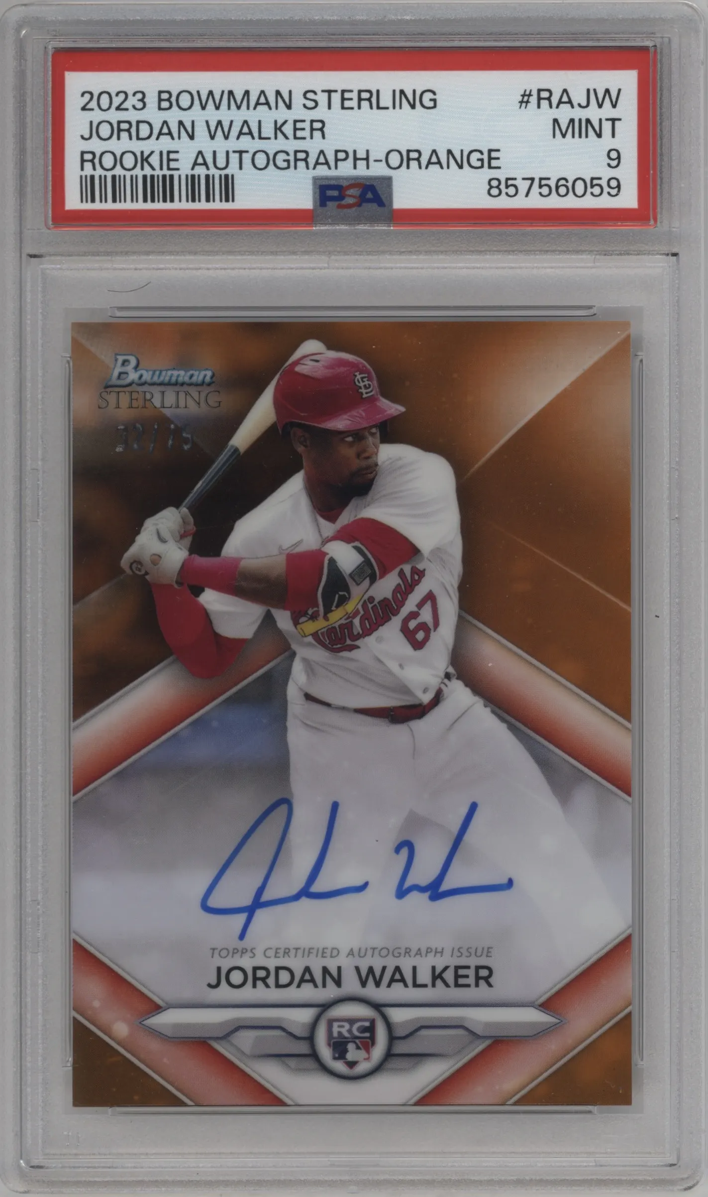 2023 Bowman Sterling Rke.Auto Jordan Walker Orange Refractor #RA-JW PSA 9