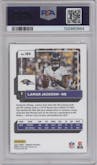 Lamar Jackson from the 2022 Panini Donruss set featuring a Press Proof Premium parallel graded by PSA and given an overall grade of 10.