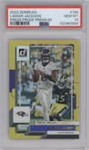 Lamar Jackson from the 2022 Panini Donruss set featuring a Press Proof Premium parallel graded by PSA and given an overall grade of 10.