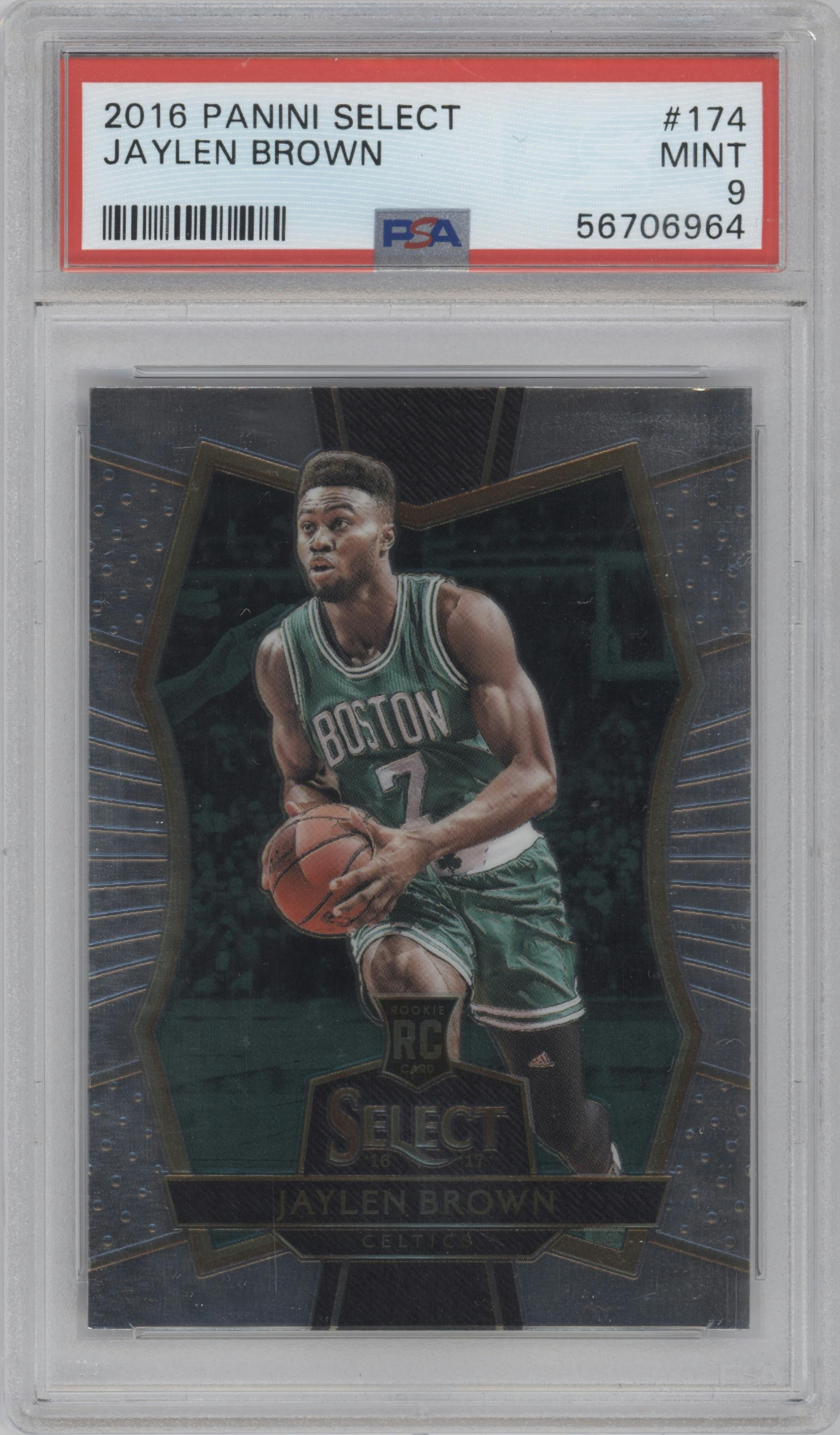 Jaylen Brown from the 2016-17 Panini Select set graded by PSA and given an overall grade of 9.