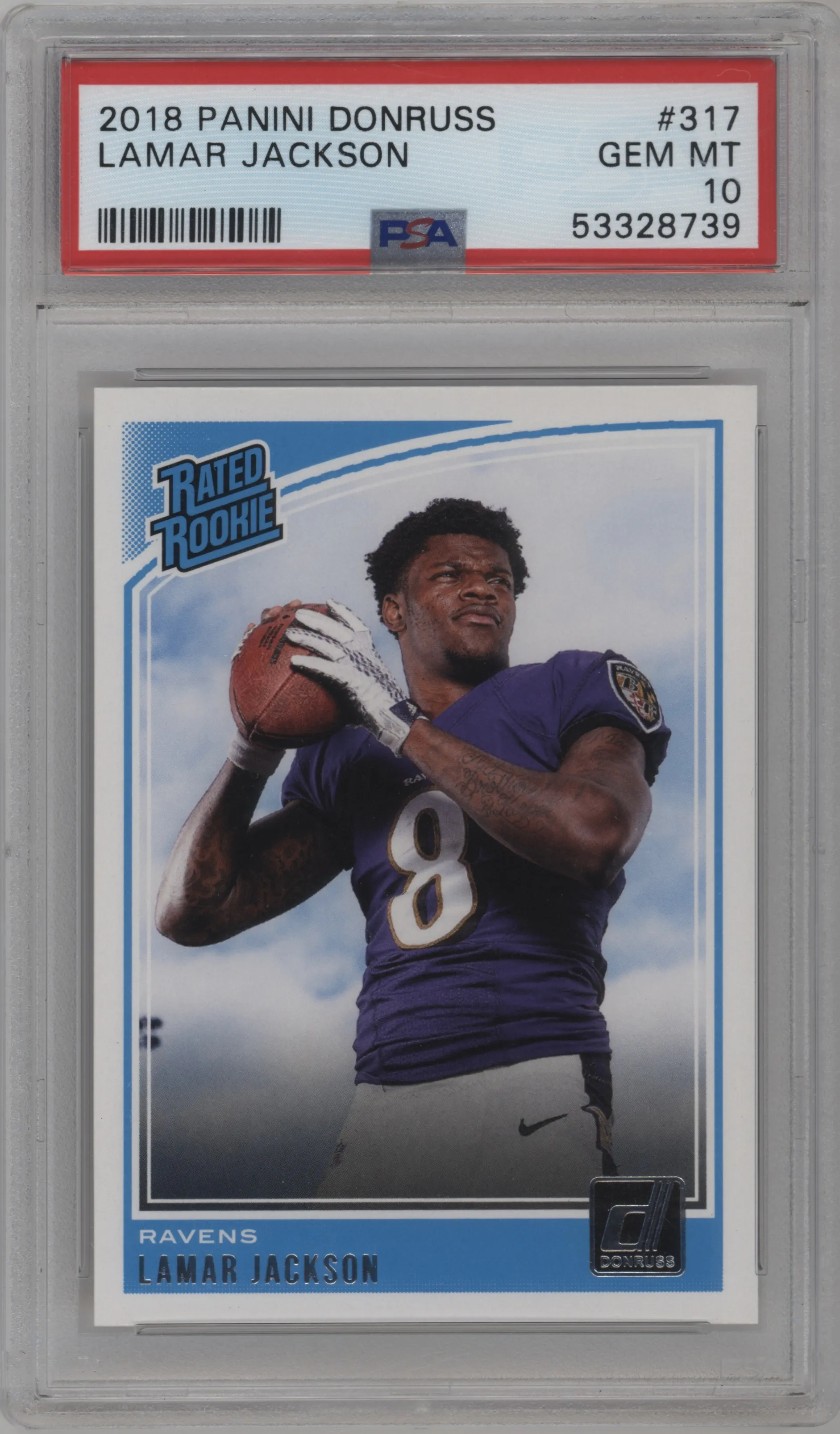 2018 Panini Donruss Rated Rookie Lamar Jackson PSA 10
