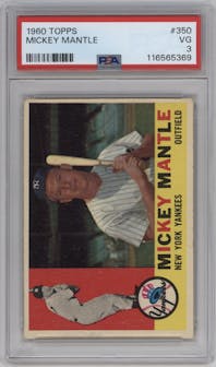 Mickey Mantle from the 1960 Topps set graded by PSA and given an overall grade of 3.