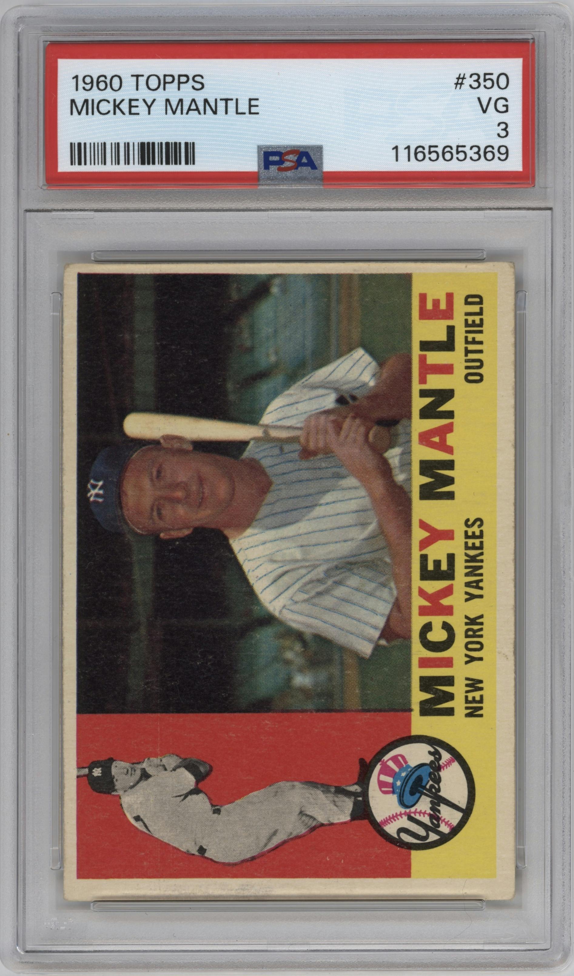 Mickey Mantle from the 1960 Topps set graded by PSA and given an overall grade of 3.