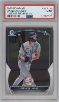 Spencer Jones from the 2023 Bowman  set graded by PSA and given an overall grade of 9.