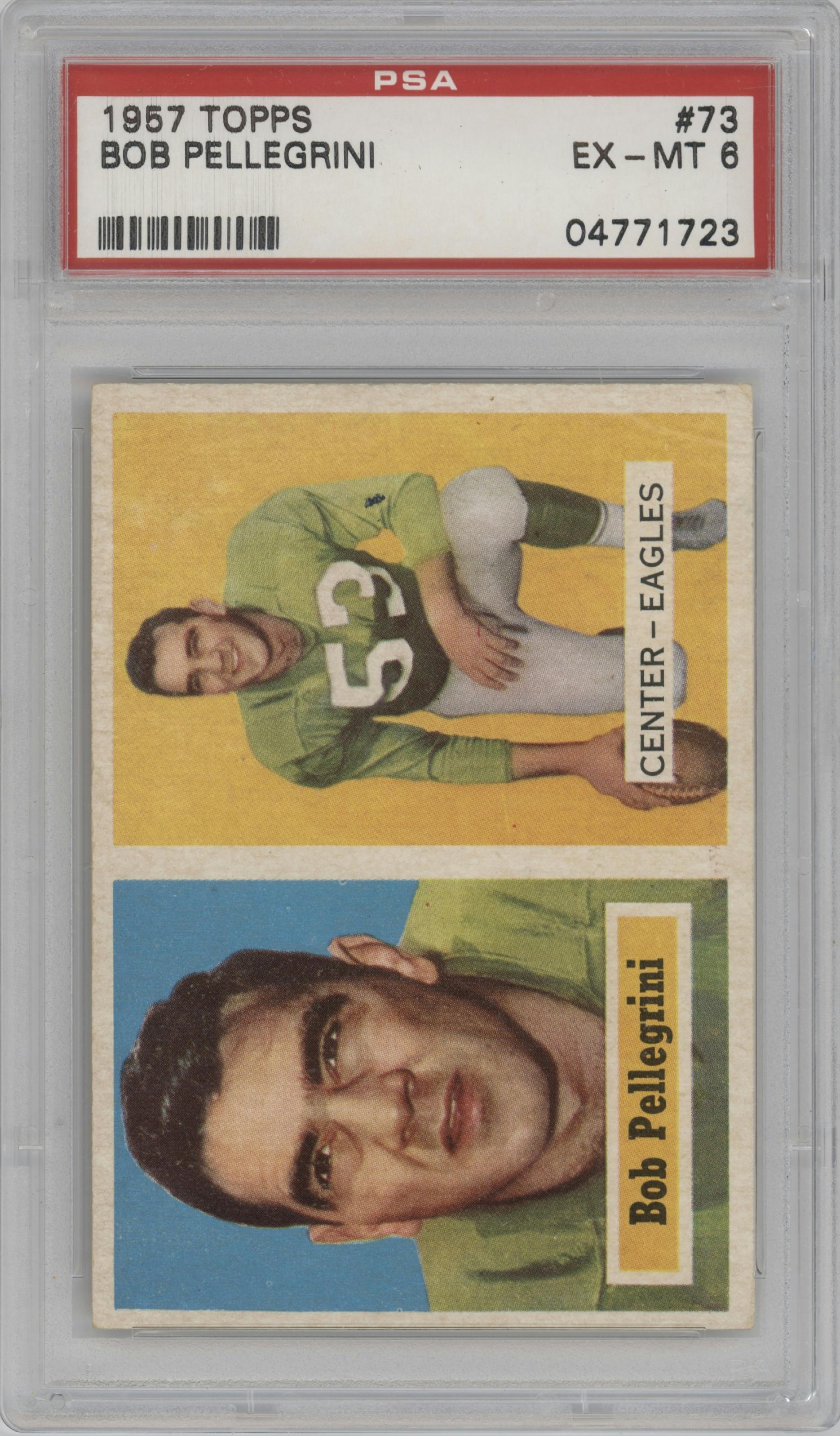 Bob Pellegrini from the 1957 Topps set graded by PSA and given an overall grade of 6.
