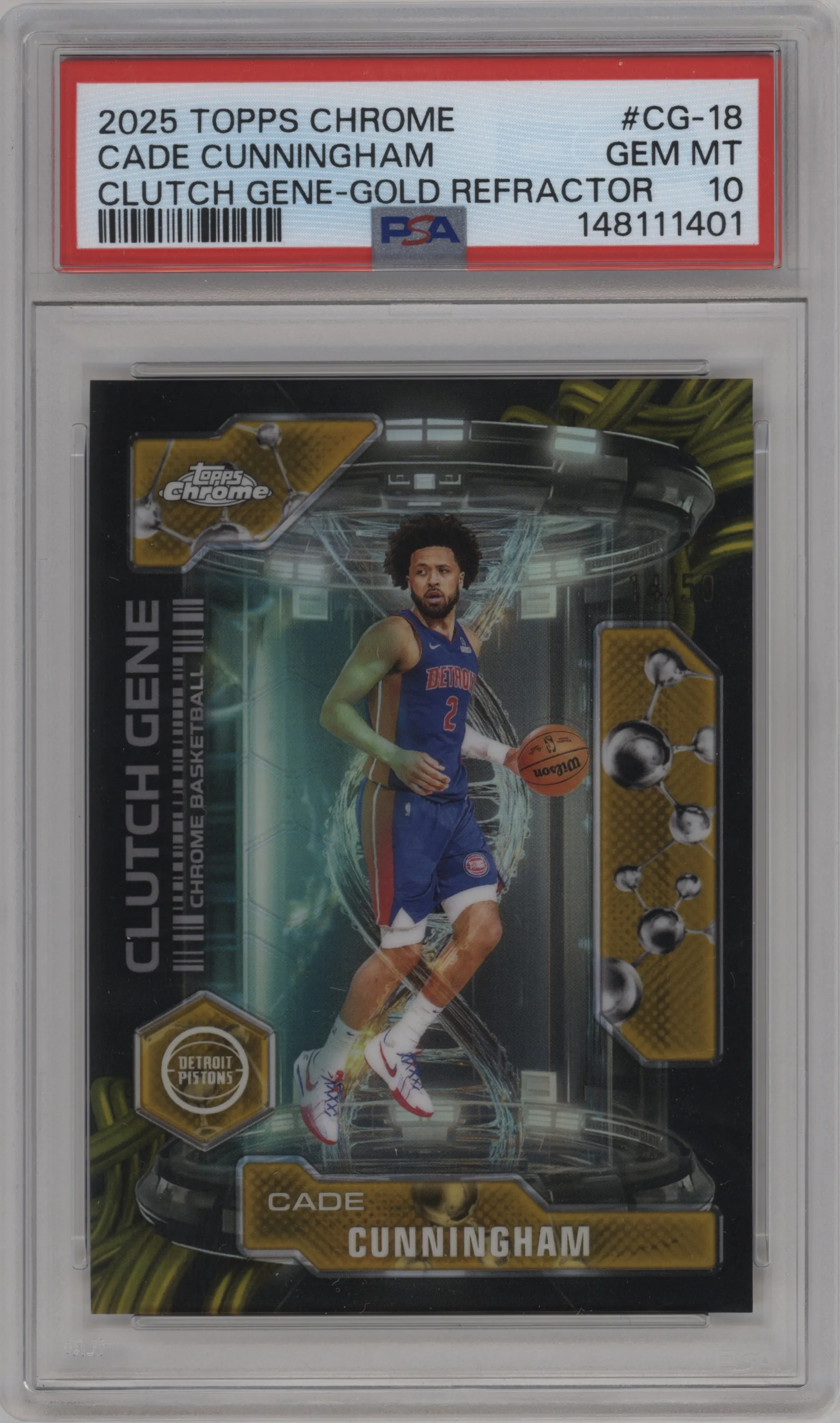 2025 Topps Chrome Clutch Gene Cade Cunningham Gold Ref. #CG-18 PSA 10