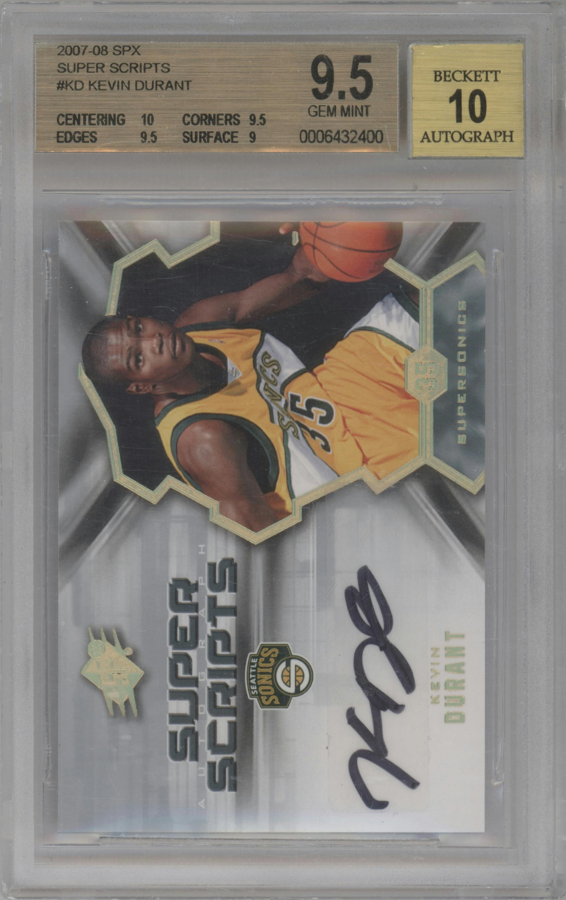Kevin Durant from the 2007-08 SPx set graded by Beckett and given an overall grade of 9.5.