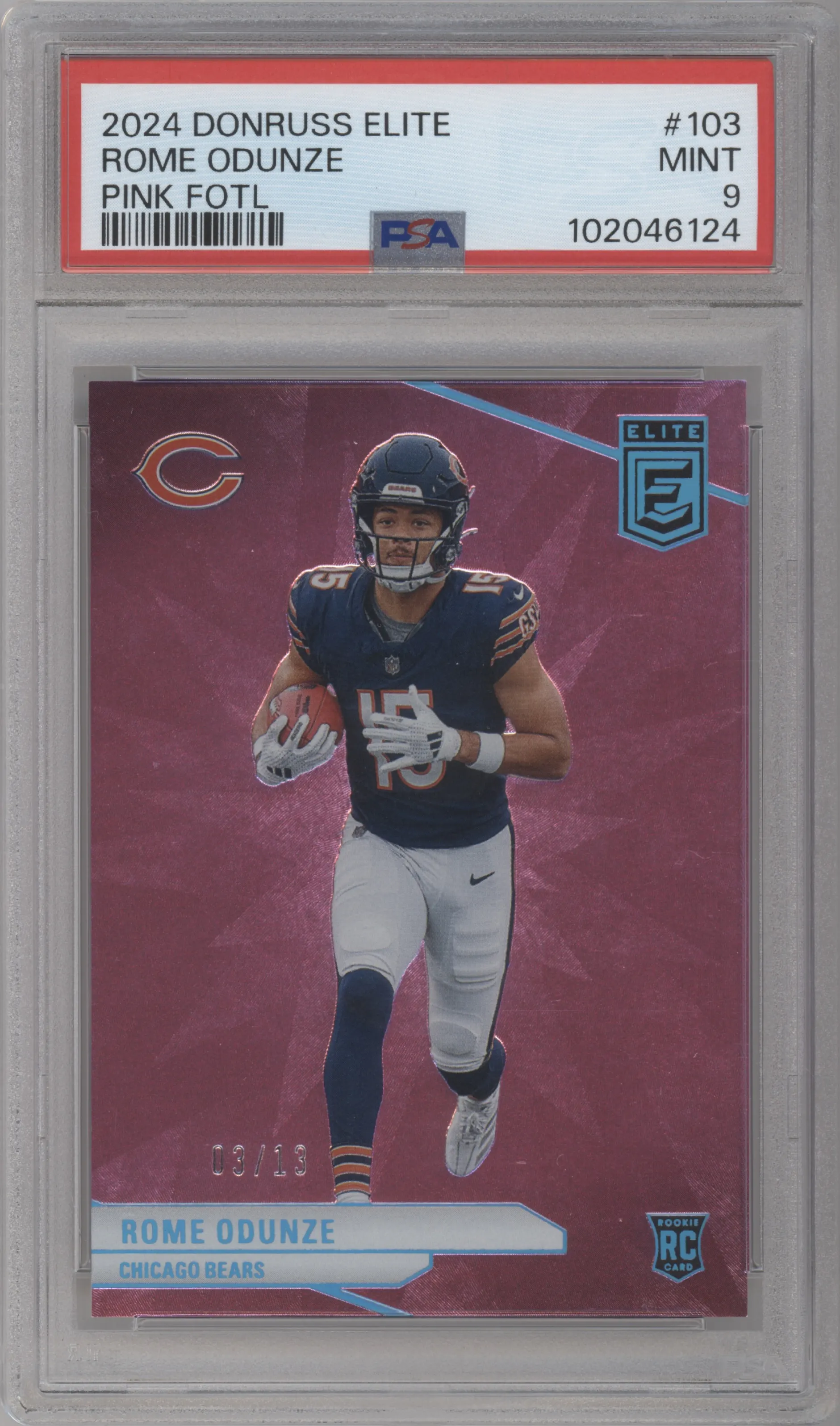 2024 Panini Donruss Elite Rome Odunze Pink FOTL #103 PSA 9