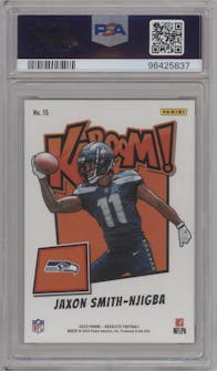 Jaxon Smith-Njigba from the 2023 Panini Absolute set featuring a Gold parallel graded by PSA and given an overall grade of 10.