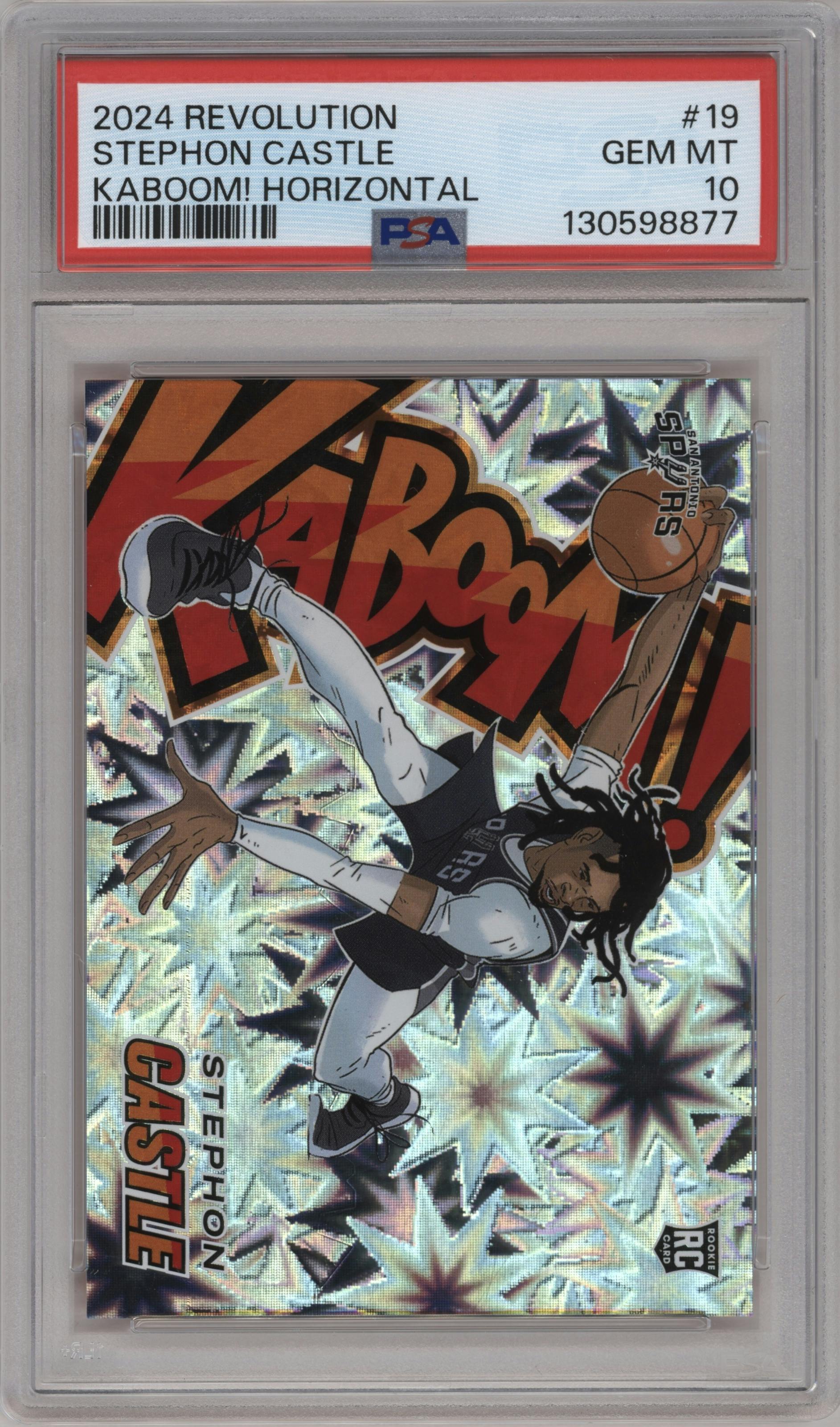 Stephon Castle from the 2024-25 Panini Revolution set graded by PSA and given an overall grade of 10.