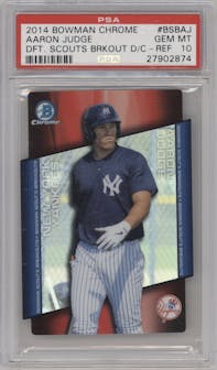 Aaron Judge from the 2014 Bowman Draft  set featuring a Die-Cut Refractor parallel graded by PSA and given an overall grade of 10.