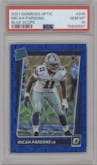 Micah Parsons from the 2021 Panini Donruss Optic set featuring a Blue Scope parallel graded by PSA and given an overall grade of 10.