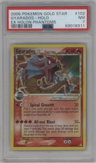 Gyarados Gold Star from the 2006 Pokemon EX set graded by PSA and given an overall grade of 7.