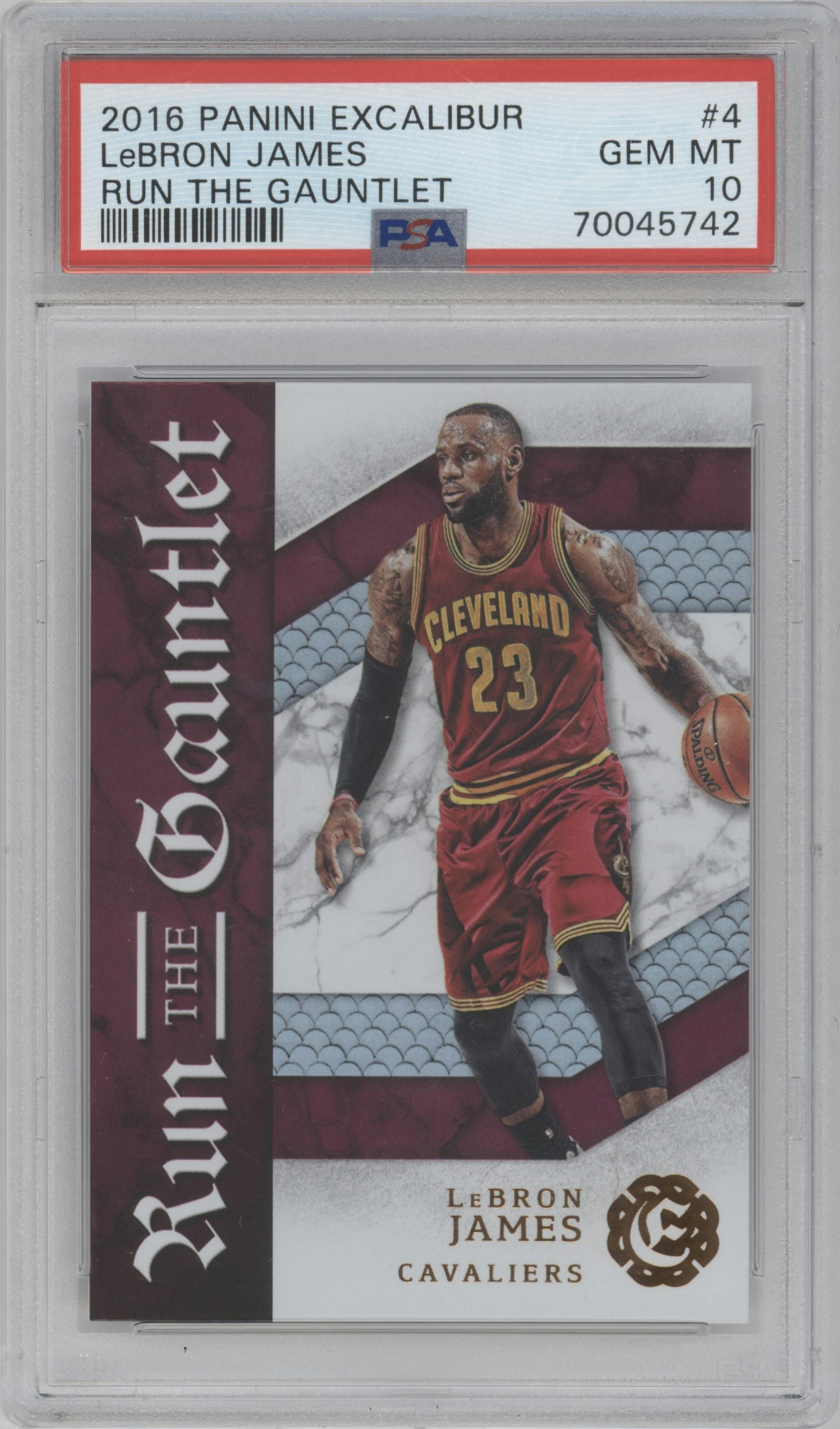 LeBron James from the 2016-17 Panini Excalibur set graded by PSA and given an overall grade of 10.