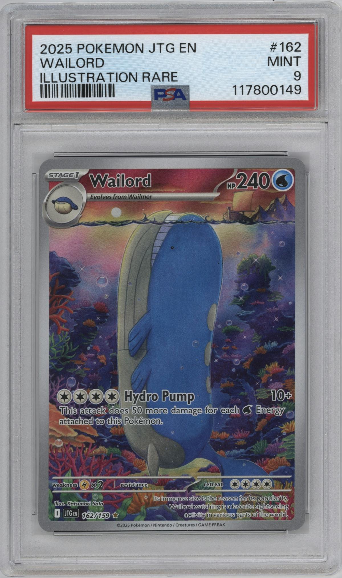 Wailord from the 2025 Pokemon SV set graded by PSA and given an overall grade of 9.