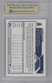 Shohei Ohtani from the 2023 Topps Chrome set graded by Beckett and given an overall grade of 9.5.