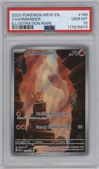 Charmander from the 2023 Pokemon SV set graded by PSA and given an overall grade of 10.
