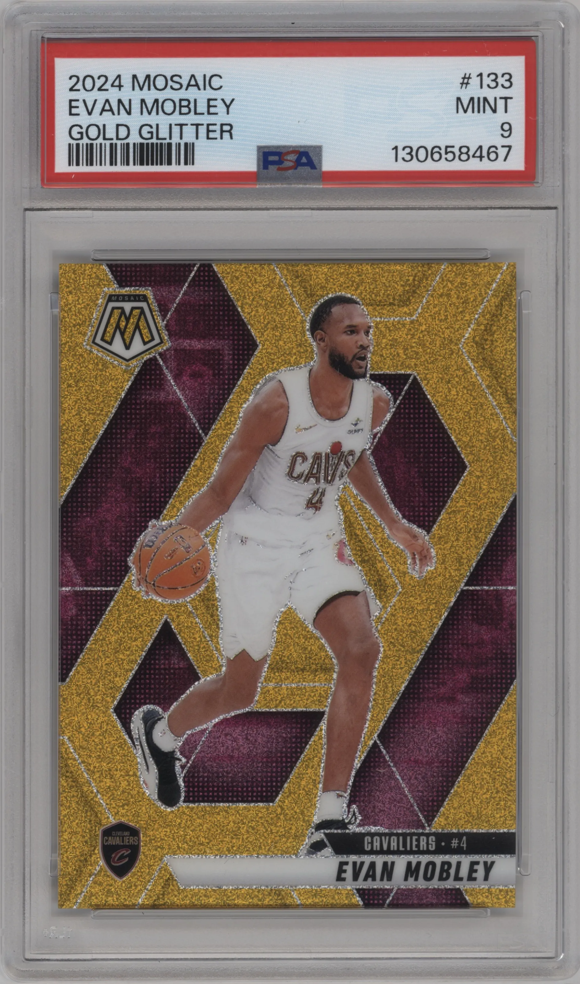 2024 Panini Mosaic Evan Mobley Gold Glitter #133 PSA 9