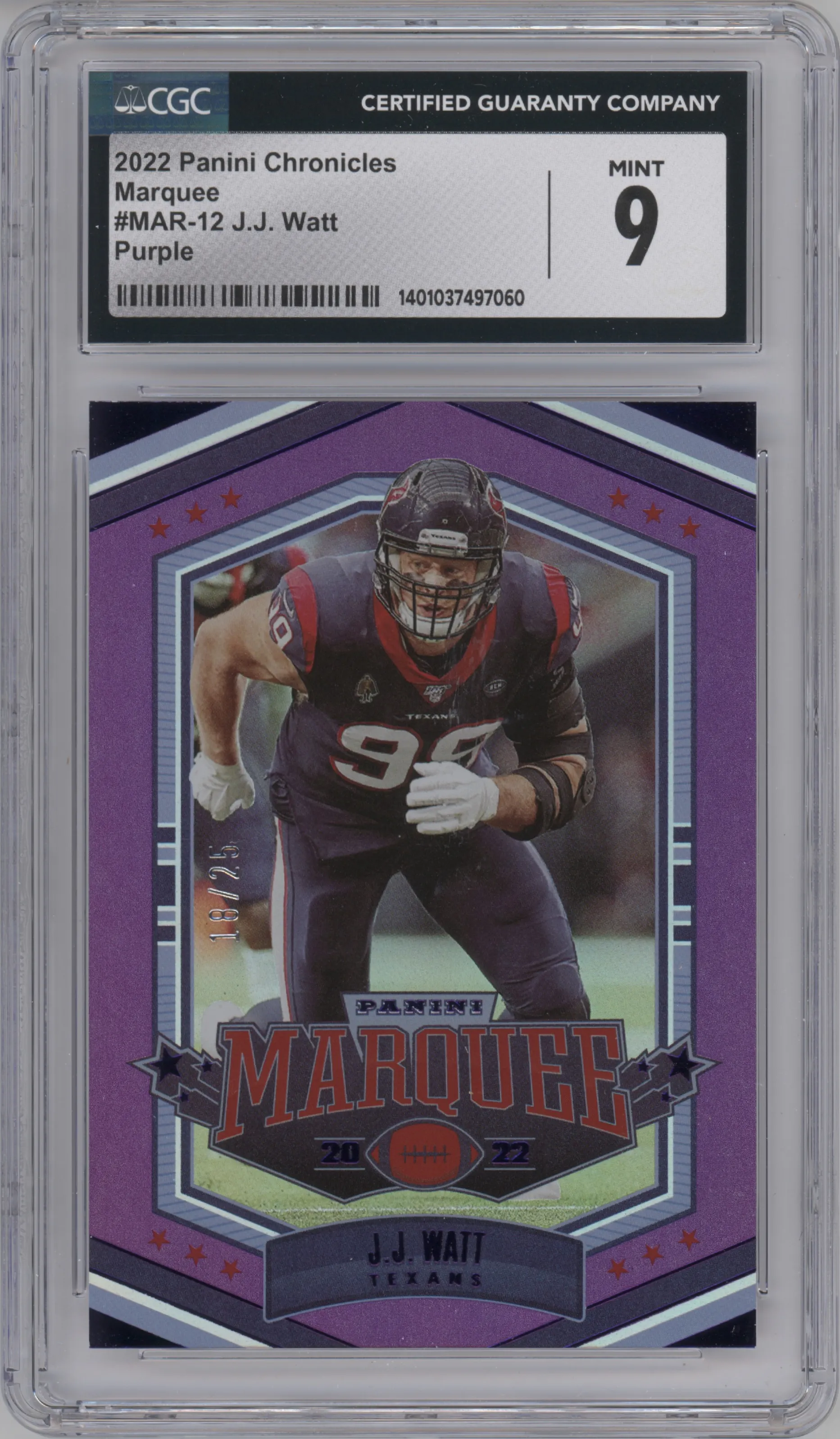 2022 Panini Chronicles Marquee J.J. Watt Purple CGC 9