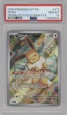 Eevee from the 2025 Pokemon SV set featuring a Prismatic Evolutions Elite Trainer Box parallel graded by PSA and given an overall grade of 10.