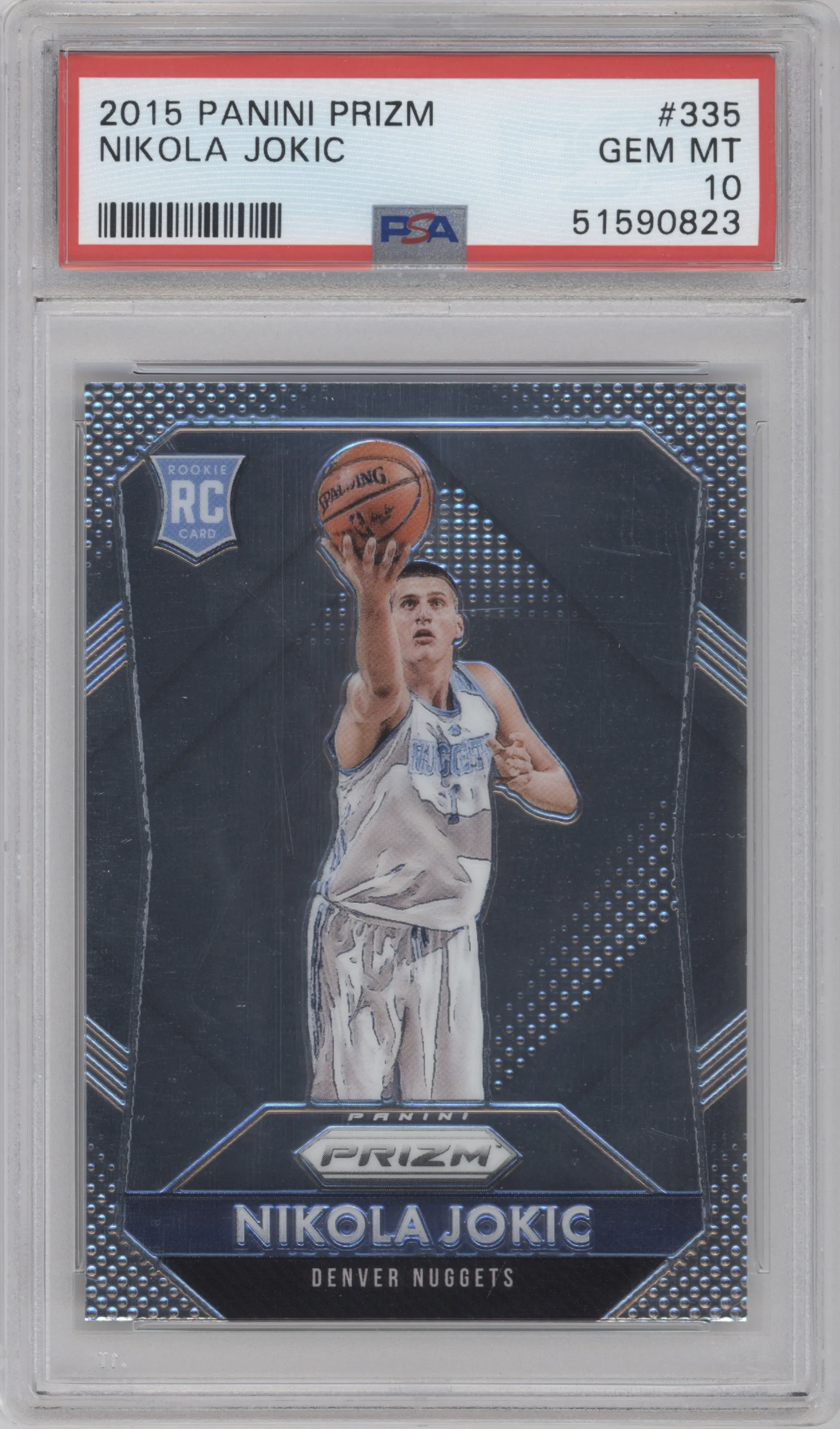 Nikola Jokic from the 2015-16 Panini Prizm  set graded by PSA and given an overall grade of 10.