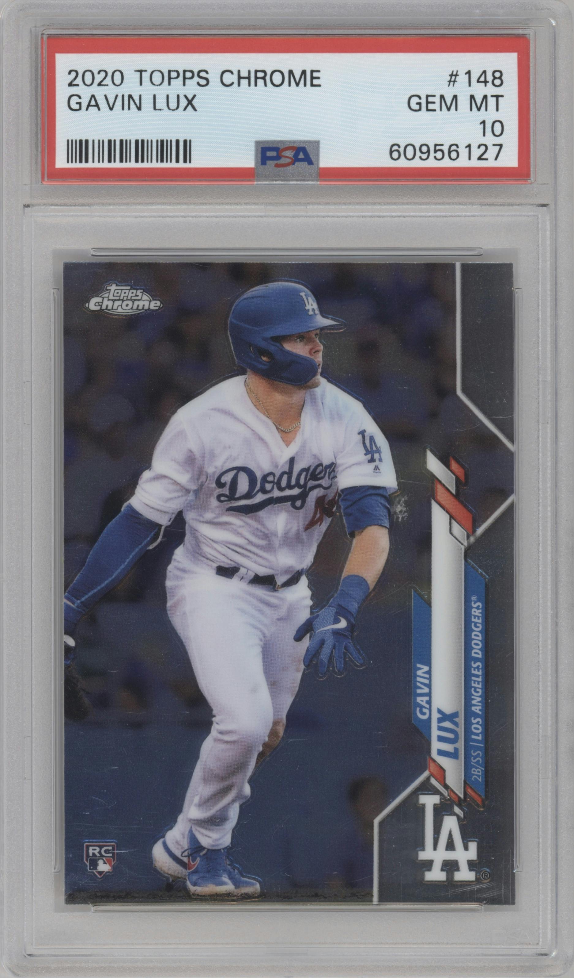 Gavin Lux from the 2020 Topps Chrome set graded by PSA and given an overall grade of 10.